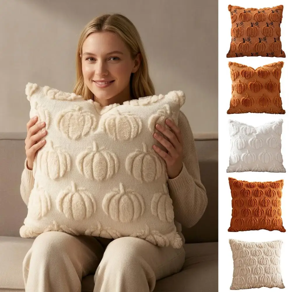 Halloween Pumpkin Cushion Covers Decorative Throw Pillow Cases Fall Pumpkin Cushion Cover 18x18 Inch Plush Harvest for Sofa