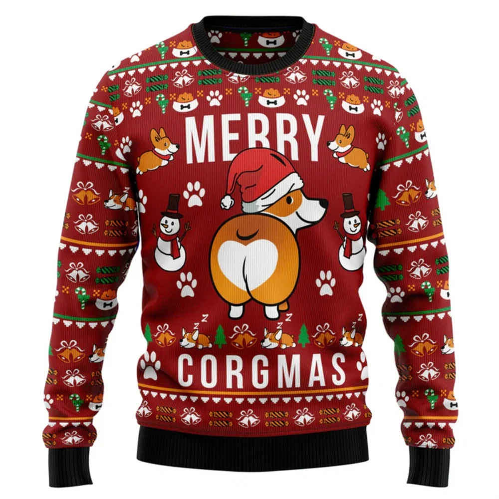 Christmas Cartoon Dog Ugly Sweater Men 3D Print Animal Sweatshirt Merry Christmas Family Pullover New Year Tops Crew Neck Hoodie
