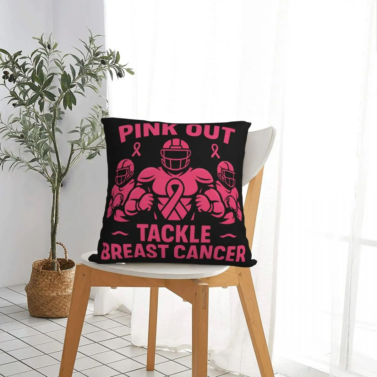 Pink Out Tackle Breast Cancer Football Square Pillow Covers Room Cushion Cover Creative Throw Pillow Case 45*45