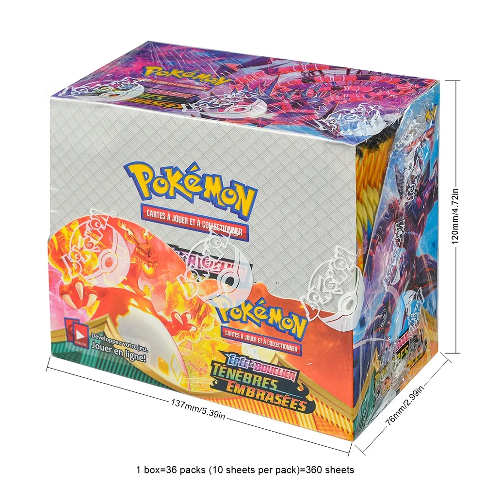 

360 шт., французская коробка Pokémon TCG: EPEE BOUCLIER TENEBRES EMBRASEES, торговая карта Pokemon, 36 упаковок, коробка