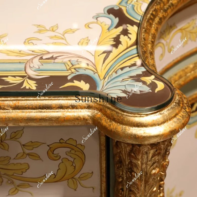 Retro hand-painted art entrance cabinet Solid wood flower living room foyer cabinet   FT