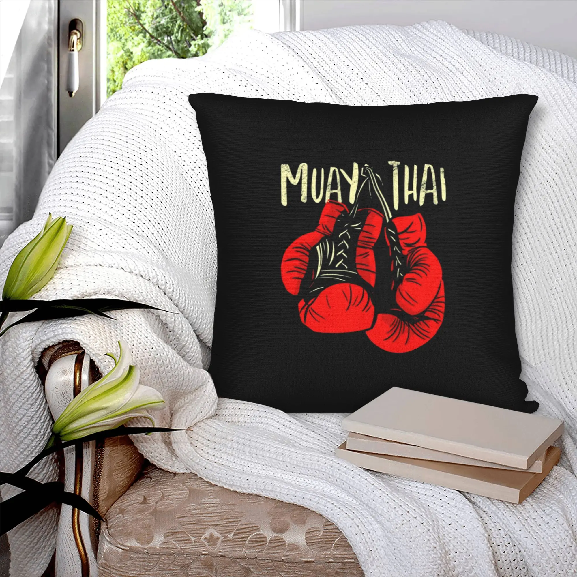 Muay Thai Gloves Throw Pillow Covers Bedroom Decoration Modern Thailand Boxing Fighter Outdoor Cushions Square Pillowcase