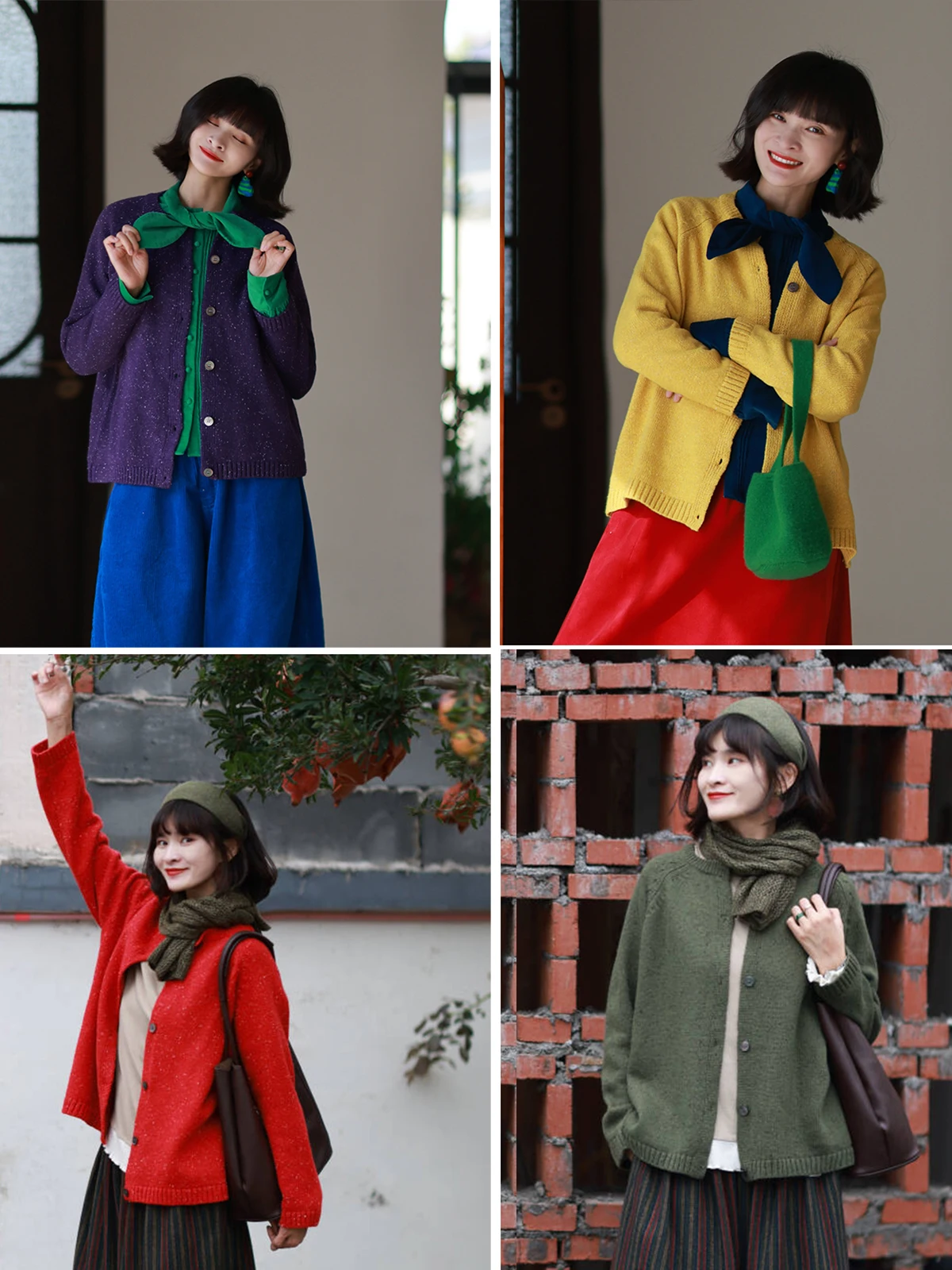 

Retro Loose Polka Dot Knitted Cardigan Sweater Women's Original Artistic Sle Long Sve round Ne Button up Outerwear