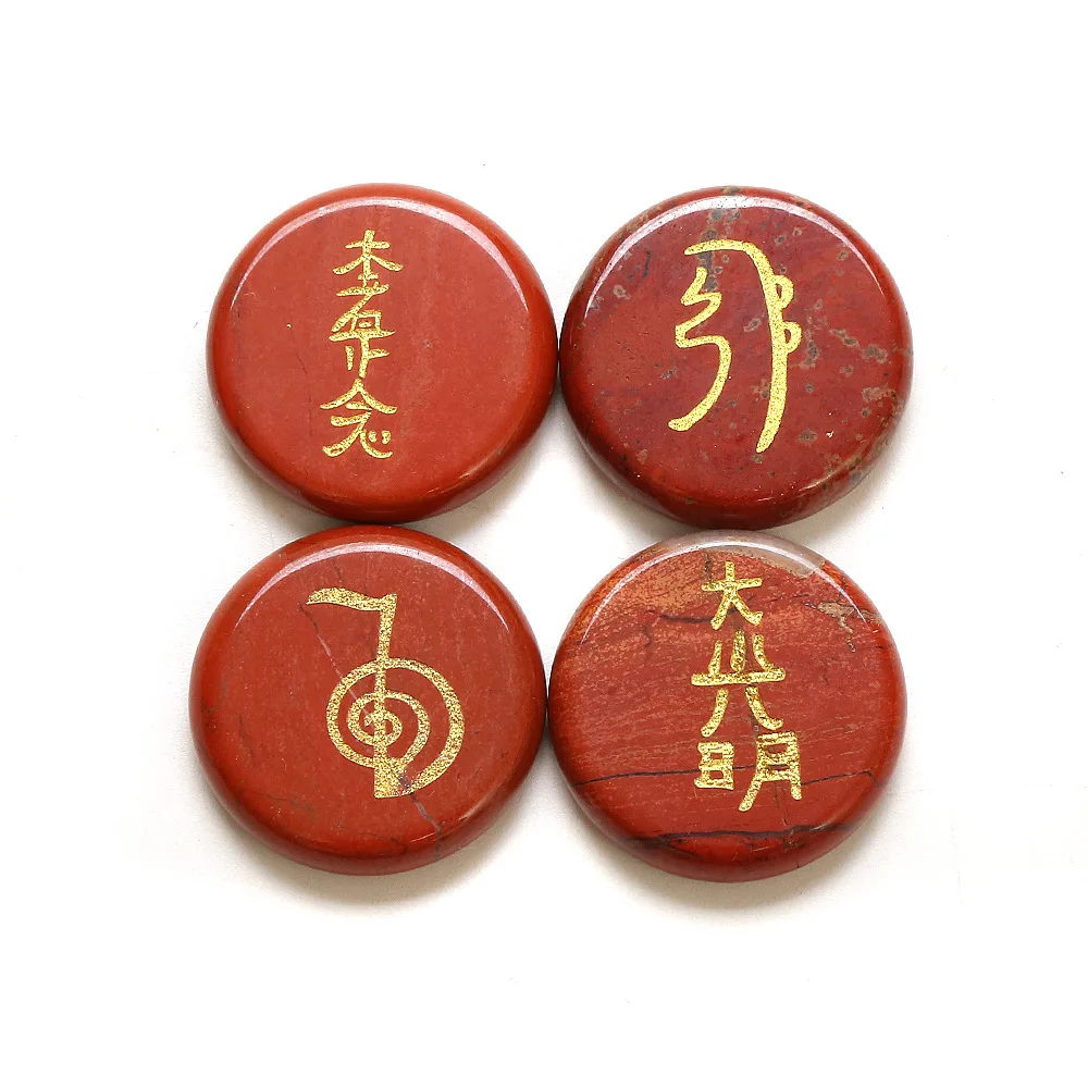 4pcs / Bag Natural Crystal Stone Decoration Religious Four Reiki Symbol Energy Stone Healing Stone Yoga Meditation Amulet