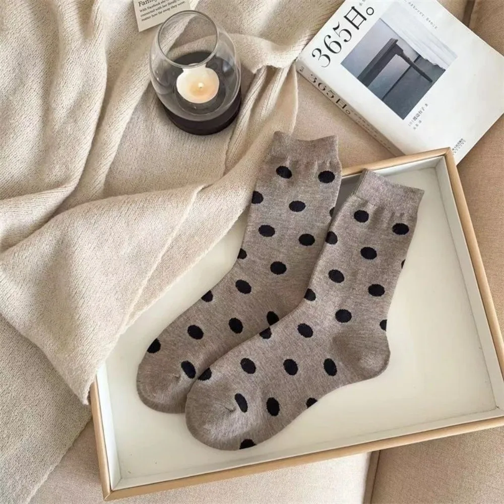 Soft Thick Mid-Calf Crew Socks Mid-Calf Length Versatile Design Warm Winter Socks Polka Dot Pattern Polka Dot Socks For Women