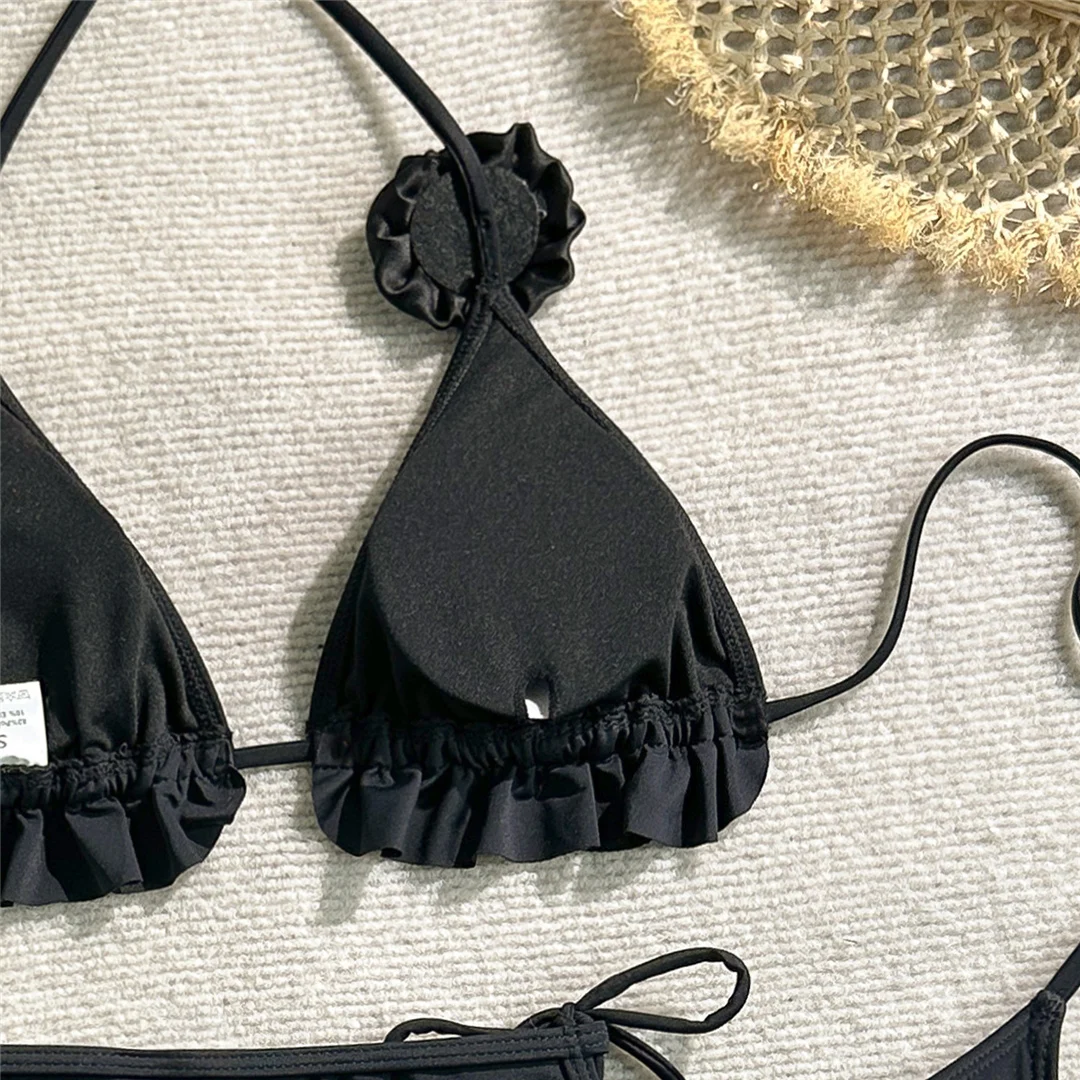 Mit Rock, 3D-Blumenmuster, Neckholder-Bikini, Damen-Badebekleidung, dreiteiliges Bikini-Set, Badeanzug mit Rüschen, Badebekleidung, Schwimmbekleidung V7442 – Detail 17