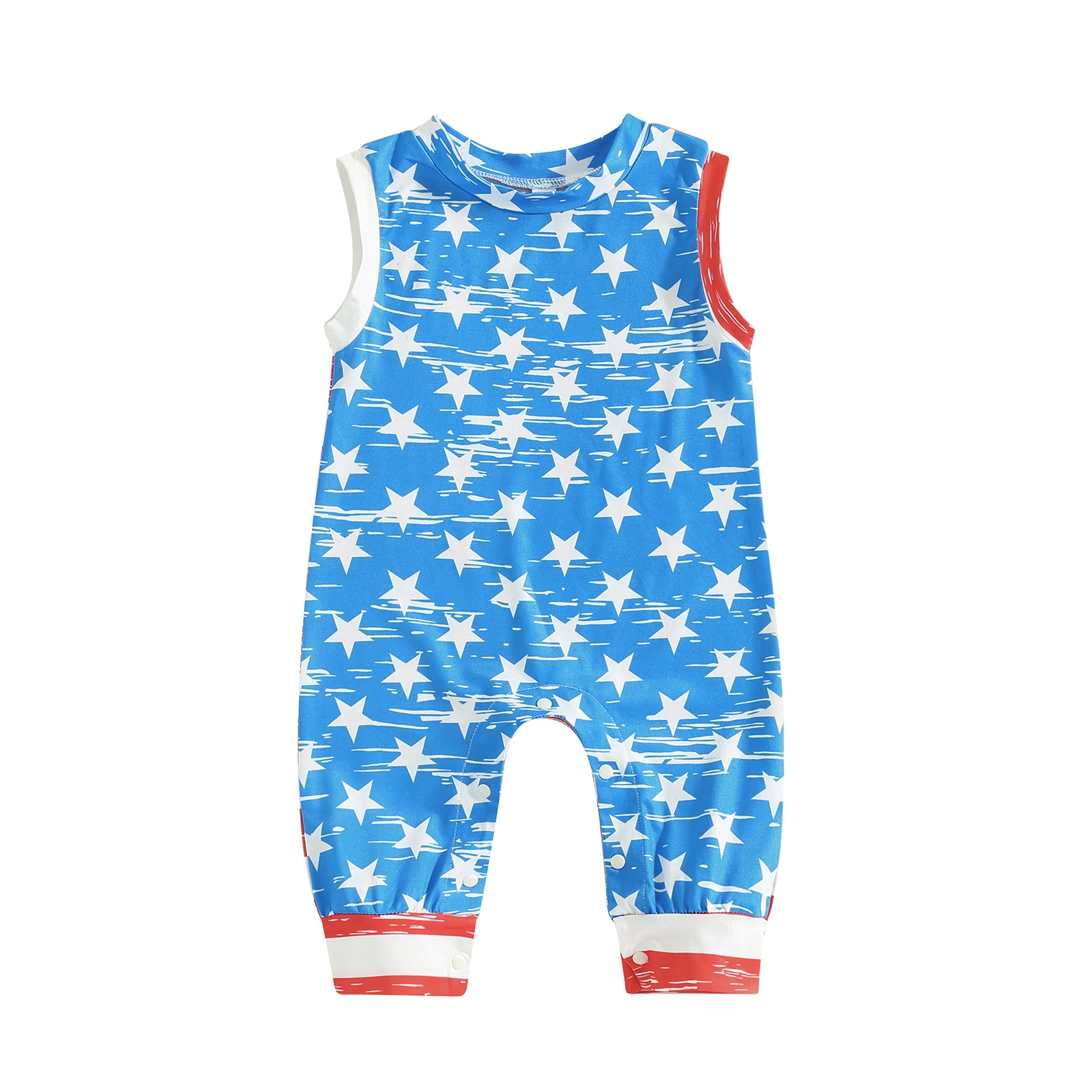 

Baby Boys Independence Day Romper Infant Sleeveless Crew Neck Stripe Stars Print Casual Jumpsuit