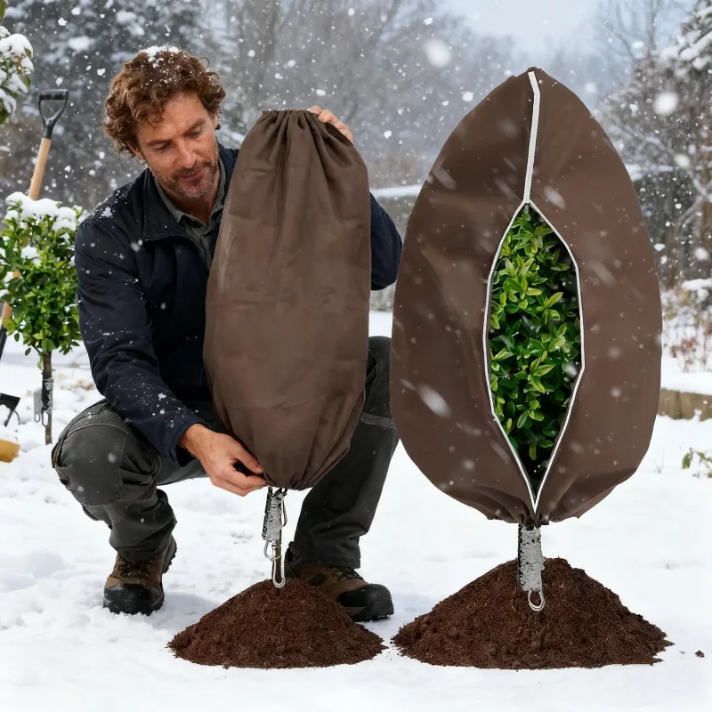Plant Freeze Protection Cover Non-woven Fabric Guard 2 Pieces Breathable Drawstring Cold Weather Plant Covers Outdoor For Bird