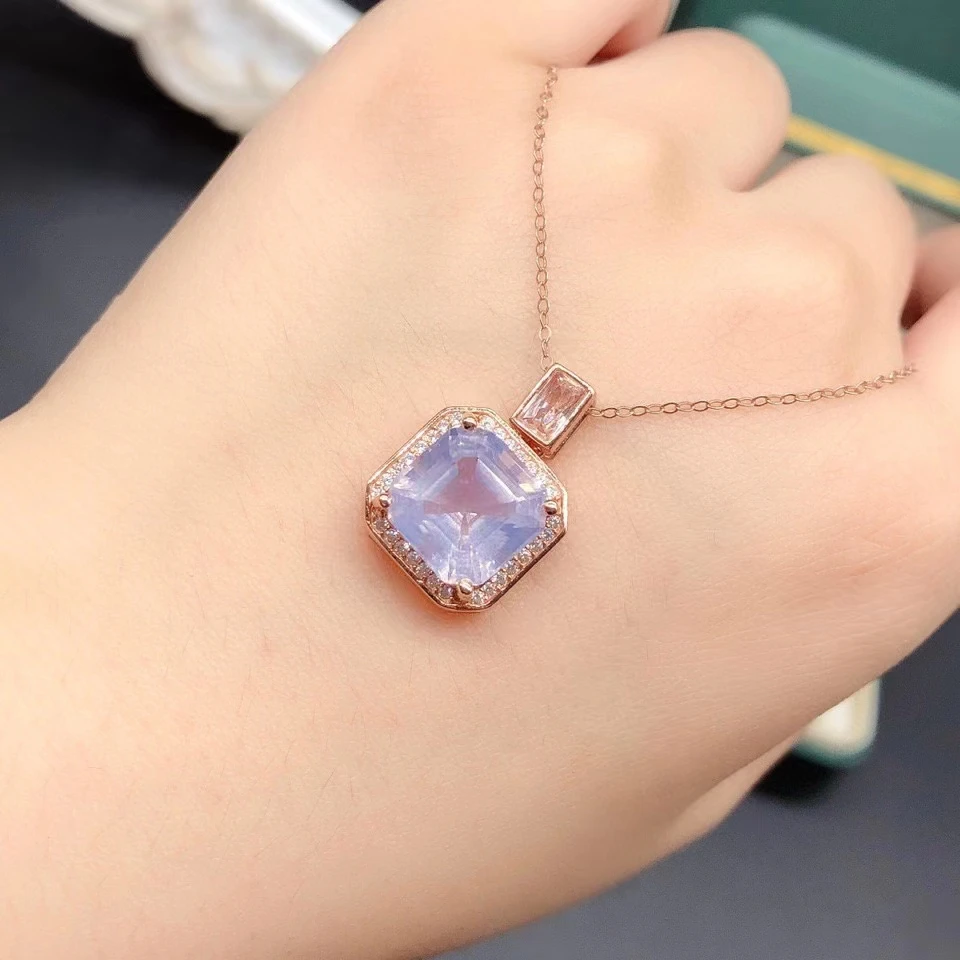 Light Purple Amethyst Pendant 10mm 5ct Natural Amethyst Necklace Pendant 925 Silver Crystal Jewelry with Gold Plated