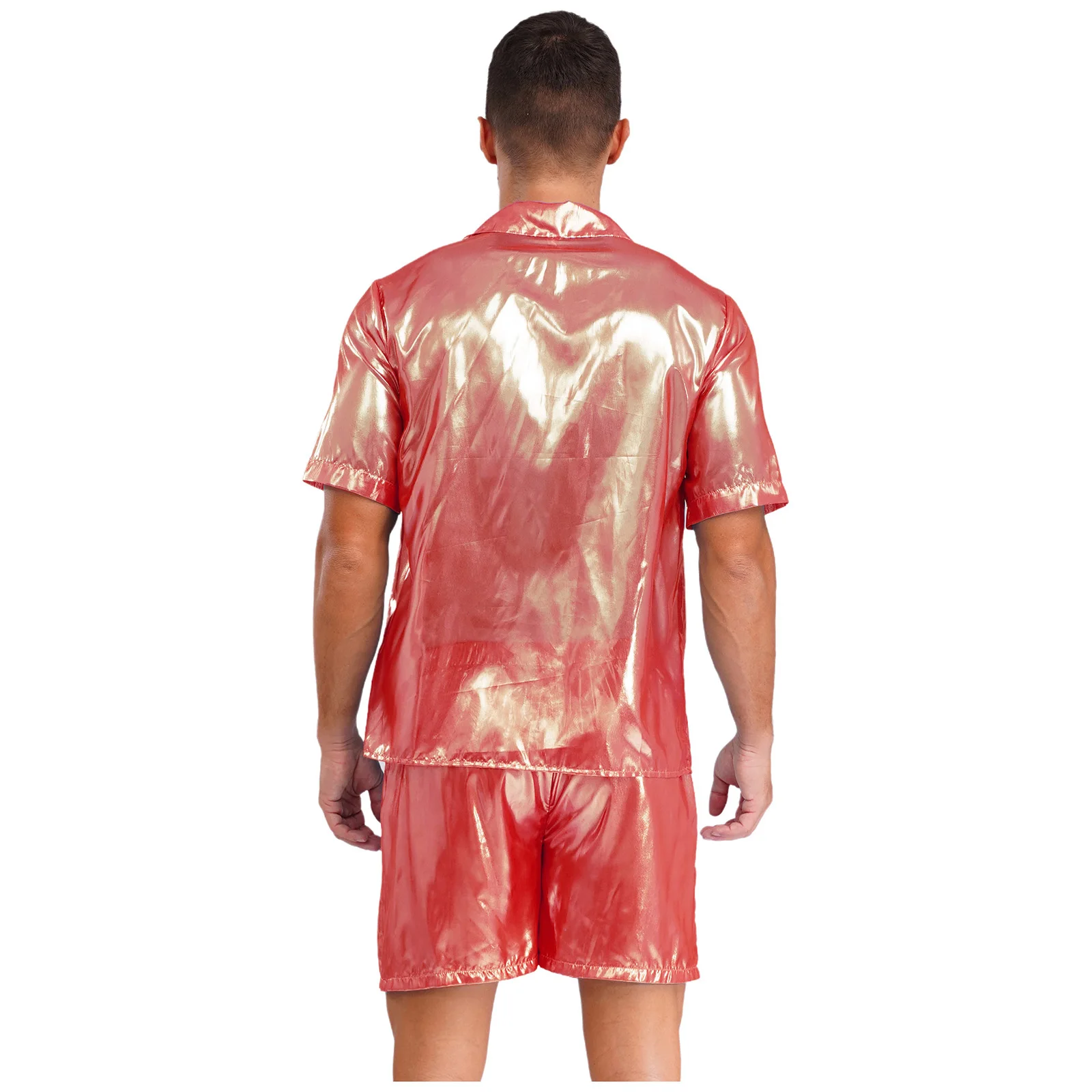 Men's Fashion Two Piece Shirt Sets Short Sleeve Shine Shirt Top And Loose Boxer Shorts for Casual Vacation Travel Beachwear