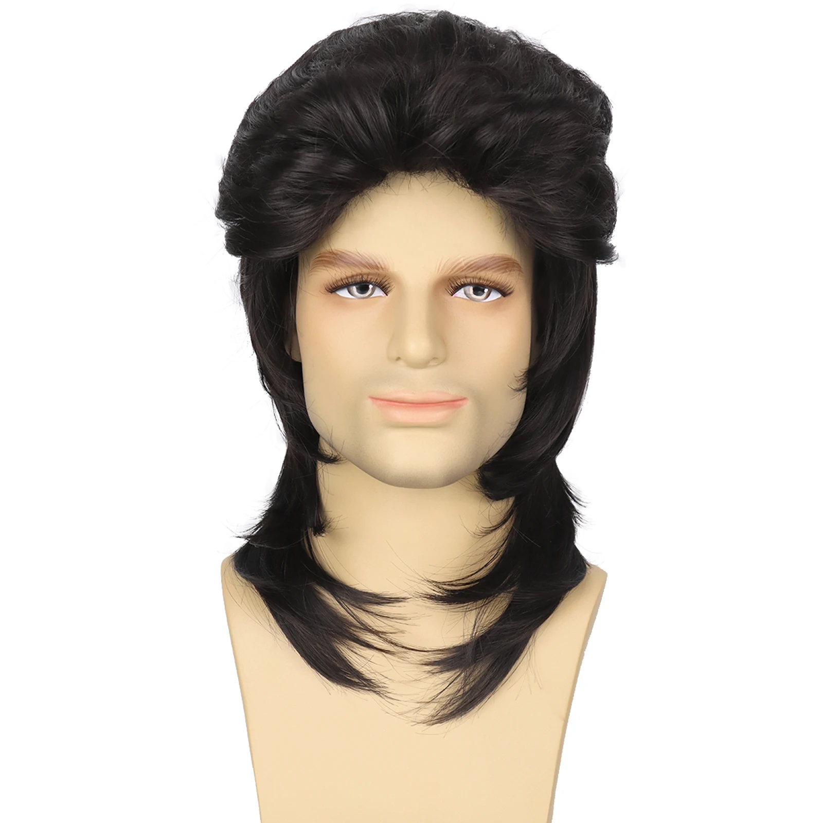 Tereshar Synthetic Mullet Wigs for Men 70s 80s Costumes Mens Black Fancy Party Accessory Cosplay Hair Wig