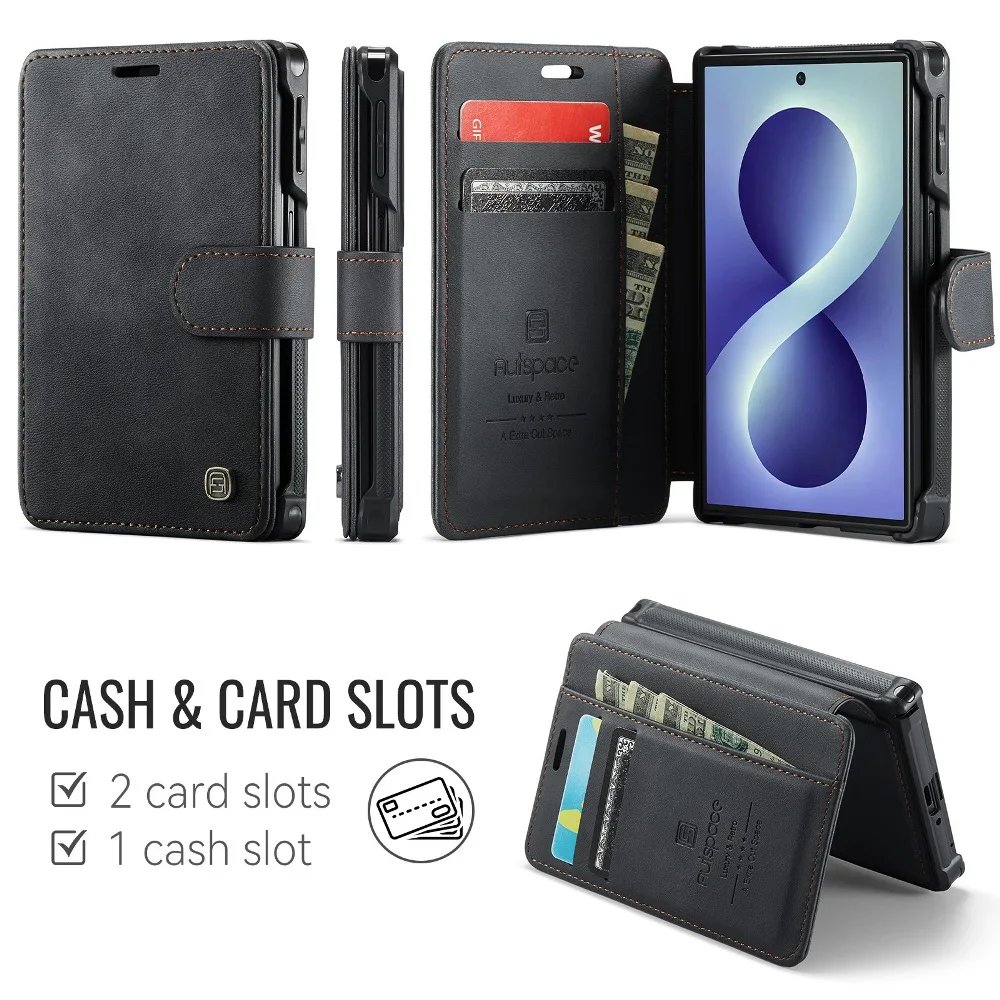 Fashion Solid Color Leather Magnetic Flip Cover for Samsung Galaxy Z Fold8 with Built-in Cash Slots & Card Slots