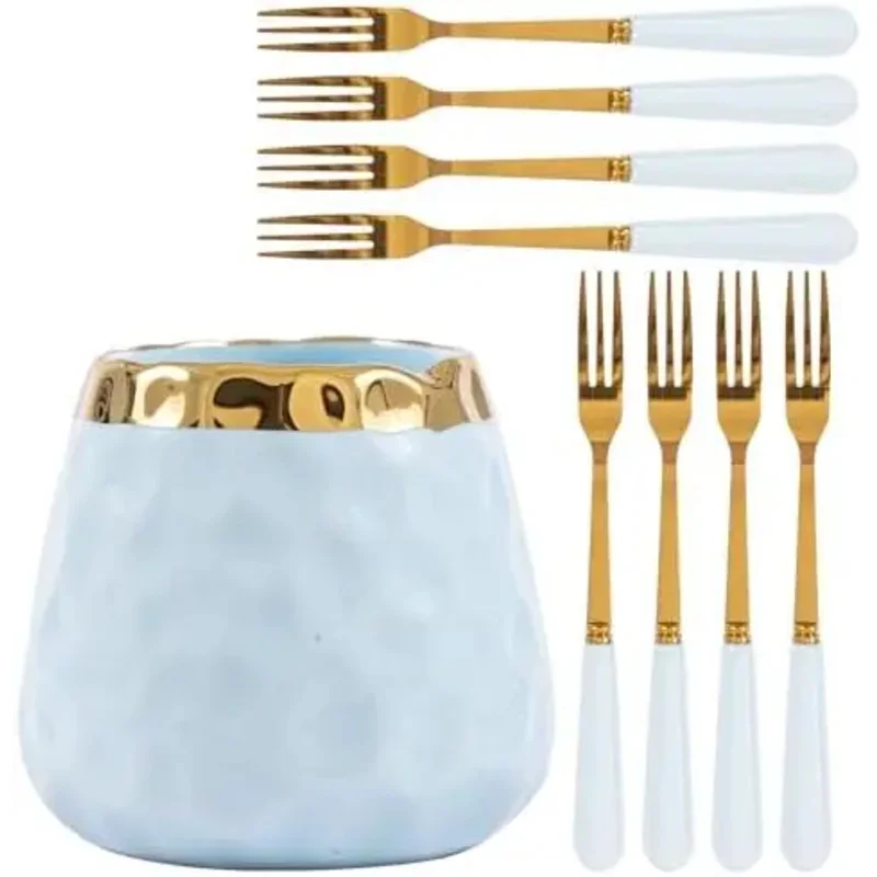 حاوية تخزين من السيراميك، أدوات مائدة منزلية من الفولاذ المقاوم للصدأ مناسبة للسلطات والمقبلات والكعك ومجموعات الفاكهة