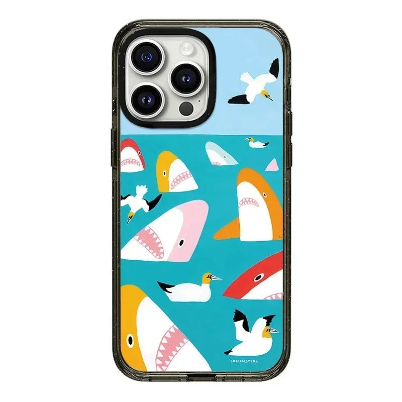 

2.0 Upgrade Acrylic Border Cartoon Shark Phone Case Cover for iPhone 11 12 13 14 15 Pro Max Case for iPhone 15 Pro