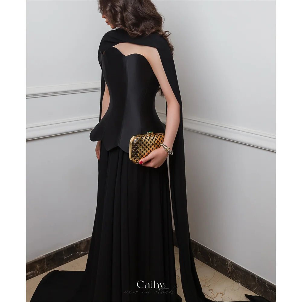 

Cathy Customized Black Strapless Corset Prom Dresses Shawl Sleeveless vestidos de noiva Draped Floor-Length Formal Evening 2025