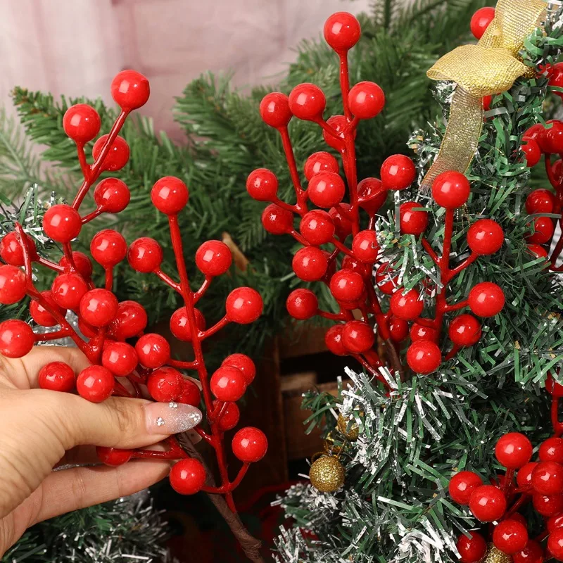 10/1pcs Artificial Red Berries Stems Simulation Christmas Holly Berry Branches DIY Wreath Xmas Tree Party Home Table Ornaments