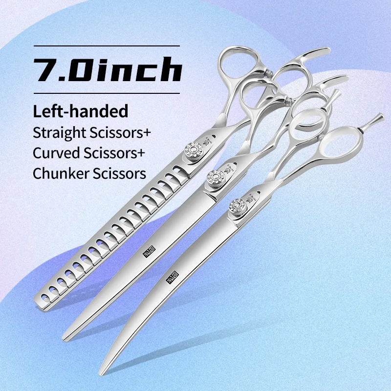 Fenice Linkshandige Professionele 7.0/7.5/8 inch JP440C Snijden Gebogen Pluizige Dunner Chunker Schaar Set Kit Hond Verzorging