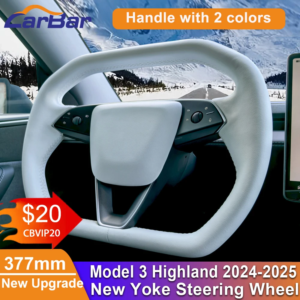 

Carbar 377mm Yoke Steering Wheel For Tesla Model 3 Highland Heating Yoke Handle 2024 2025 Nappa Leather Modified Accessories
