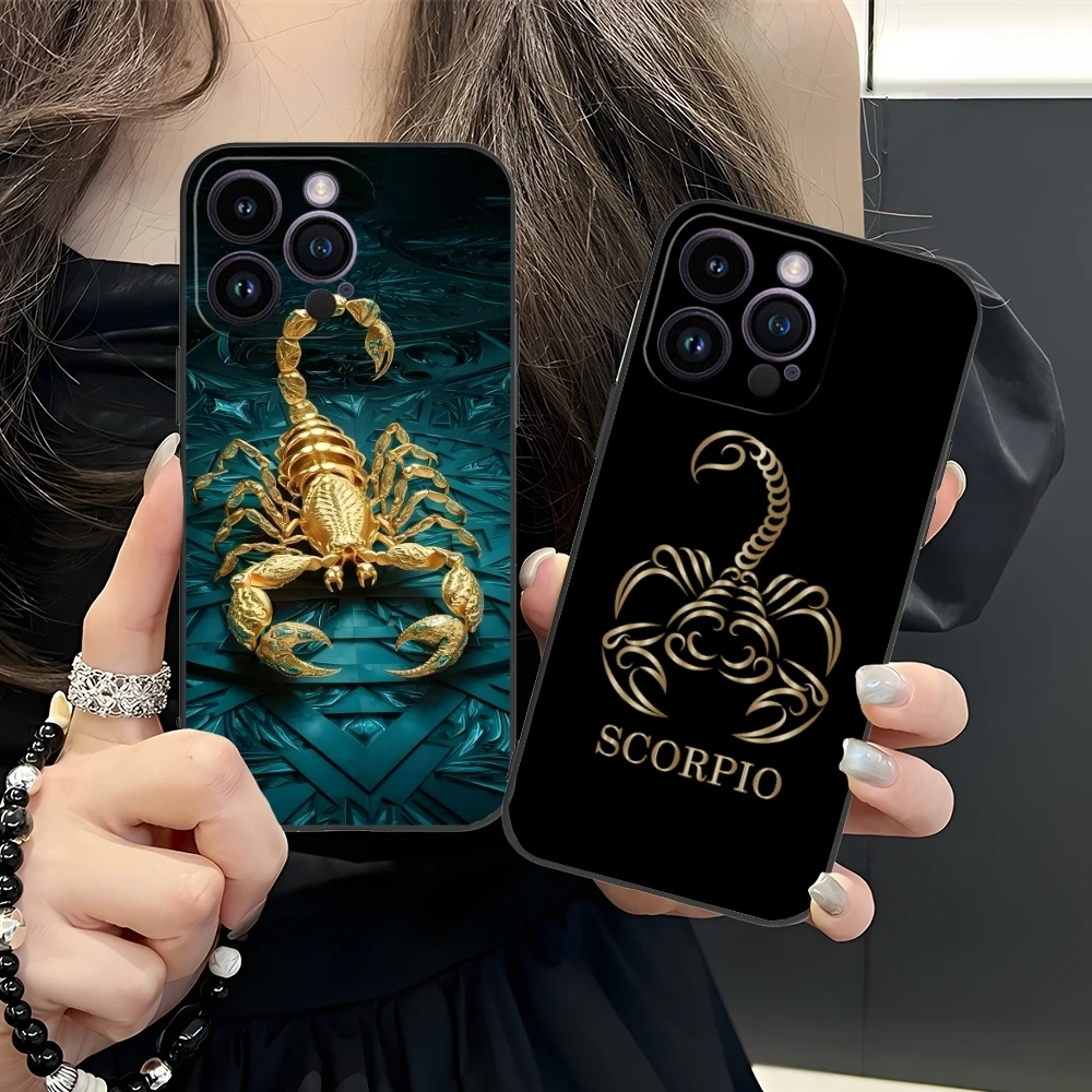 Colored Golden Scorpio Mobile Cell Phone Case for iPhone 16 15 14 13 12 11 X XR XS 8 7 Pro Max Plus Mini Black Phone Cover Shell