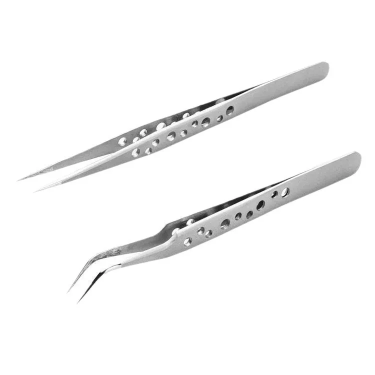 Stainless steel tweezers with holes, nine hole tweezers, textured anti slip electronic phone and watch repair tool