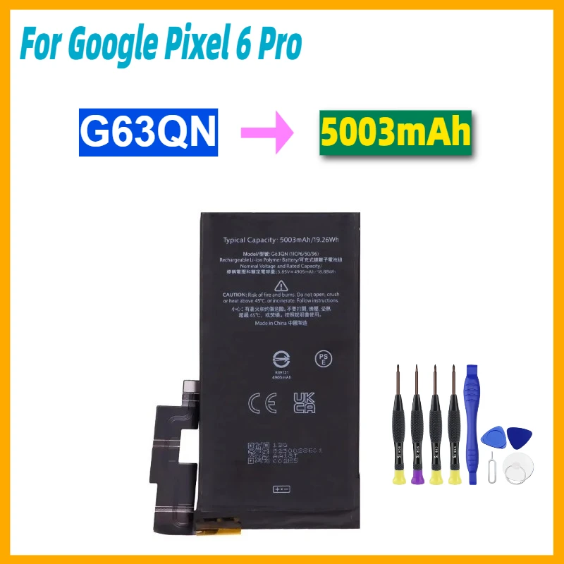 G63QN 5003mAh Replacement Battery For HTC Google Pixel 6 Pro Pixel 6Pro Mobile Phone Batteries+Tools