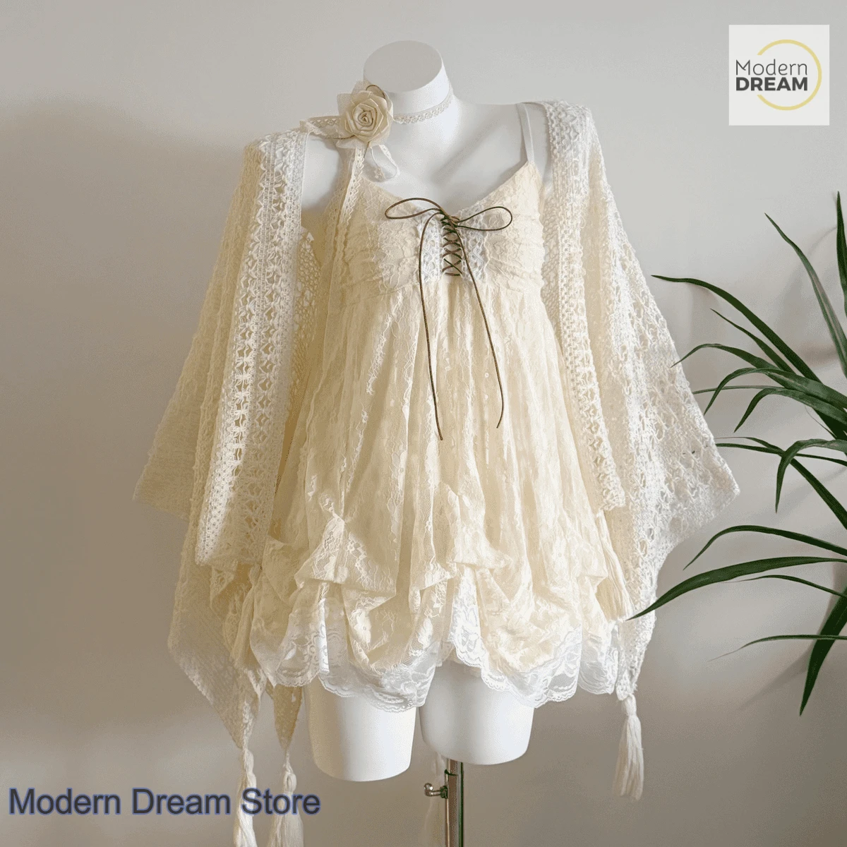 

French style fashion sweet lace bud dress female spring and summer new cute princess slim holiday shawl casual Joker skirt.