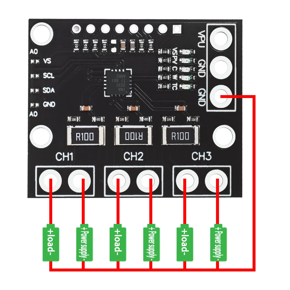 INA3221 Triple-Channel Module, High-Side Measurement, Shunt and Bus Voltage Monitor with I 2C- and SMBUS-Compatible Interface