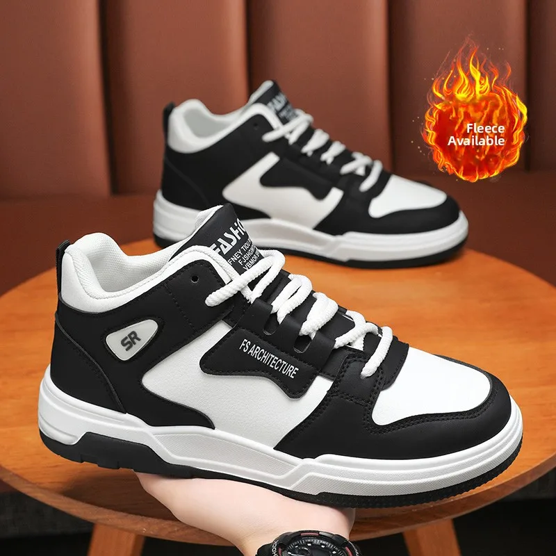 Men's Winter Fashionable Thick Bottomed Fleece Lined Casual Sneakers Versatile Comfortable Sports Board Shoes round Toe Rubbe...