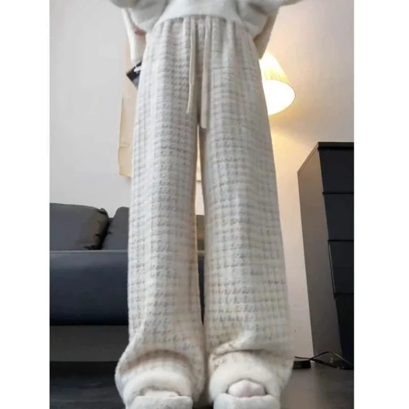 

Женские широкие брюки с узором «гусиные лапки», осень-зима, новый стиль, повседневные универсальные прямые брюки с высокой талией, модные утягивающие брюки