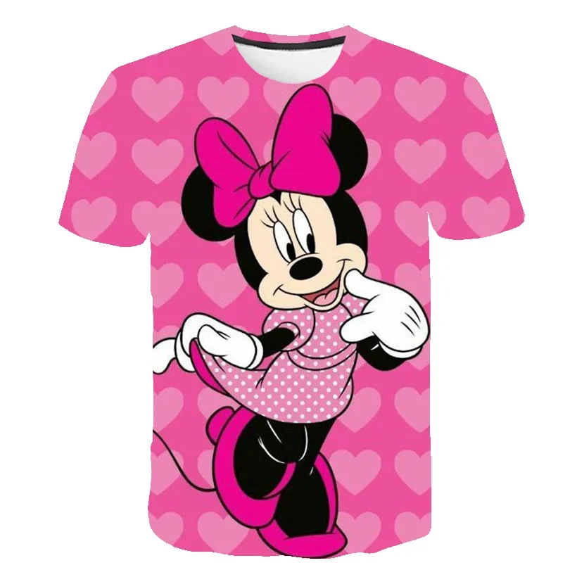 New T-shirts for Girls Children Fashion Heart Minnie Print T Shirt Streetwear Clothes Kawaii Mickey Mouse Disney T Shirt