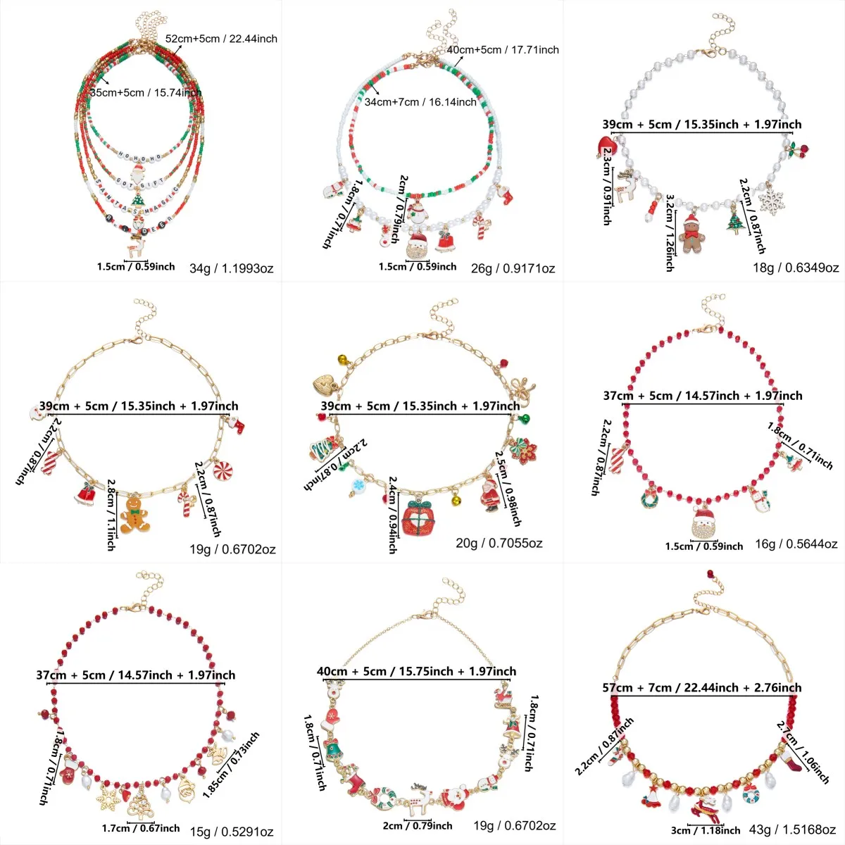 Weihnachtliche Rot-Grüne Reisperlen-Choker-Halskette für Frauen mit Weihnachtsbaum-, Elch- und Glockenanhänger, Neujahrsschmuck-Geschenk 2027 – Detail 8