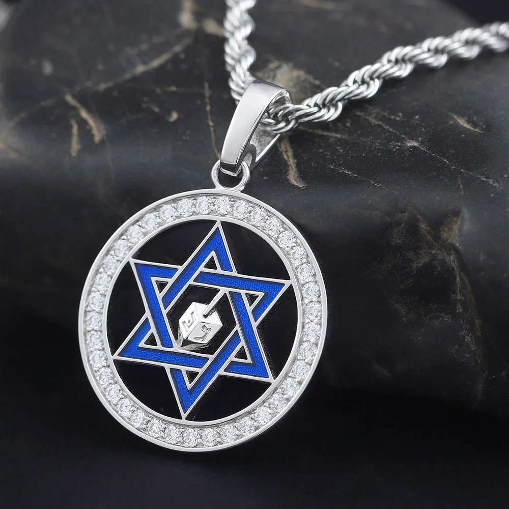 

Подвеска из стерлингового серебра в стиле панк из стерлингового серебра 925 пробы с синей звездой Давида Хануки Dreidel