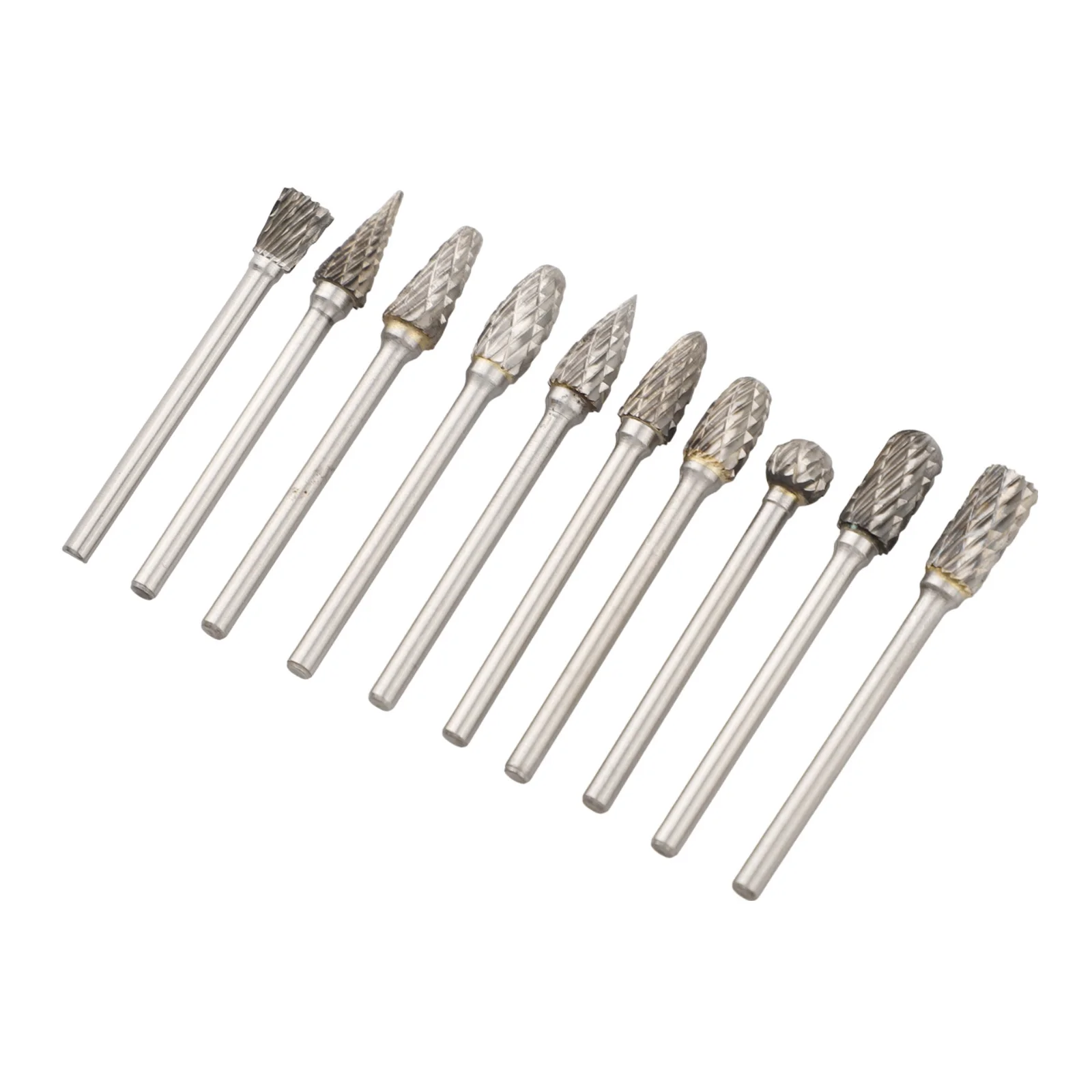 10pcs Carbide Burr Set Hard Alloy Tungsten Steel Double Cut Rotary File Milling Cutter Head Woodworking Grinding Accessories