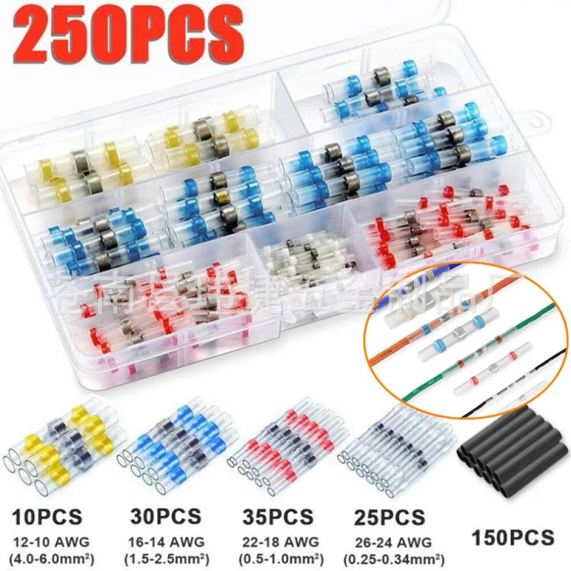 

250/300/400PCS Waterproof Soldering Ring Heat Shrink Tube Soldering Terminal Combination Set Box