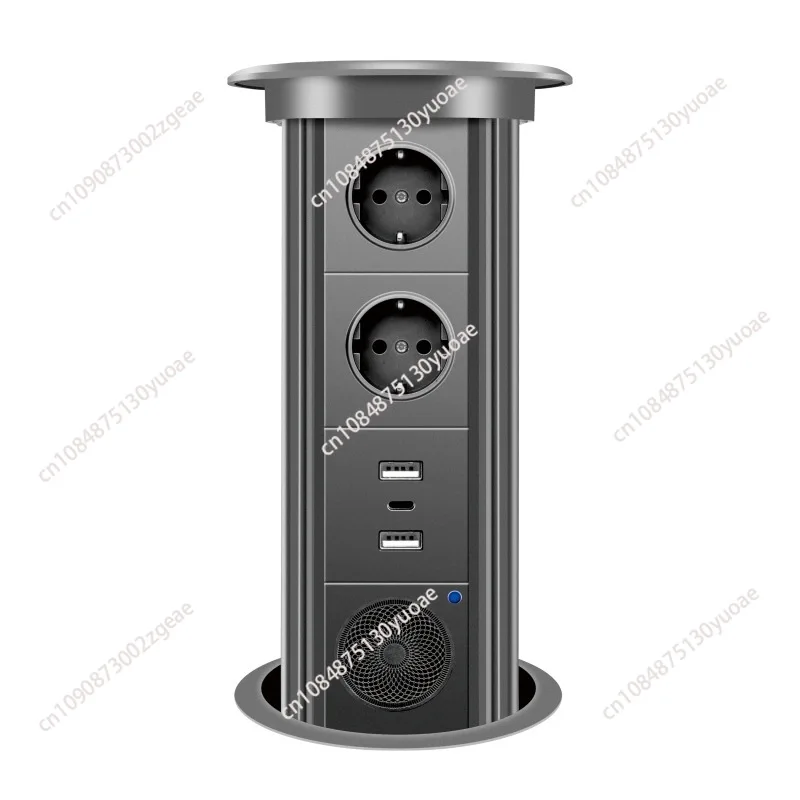 Motorized Lifting Pop Up Tower Power Outlet Hidden Mounted Kitchen Worktop USB Type C Socket With Speaker Wireless Charging