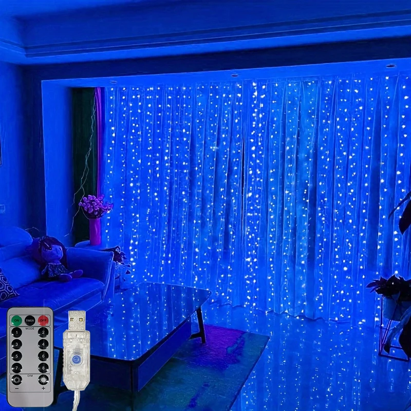 

USB Curtain String Lights 8 Modes Christmas New Year Party LED Lights Holiday House Wedding Hallowmas Room Decor Aesthetic