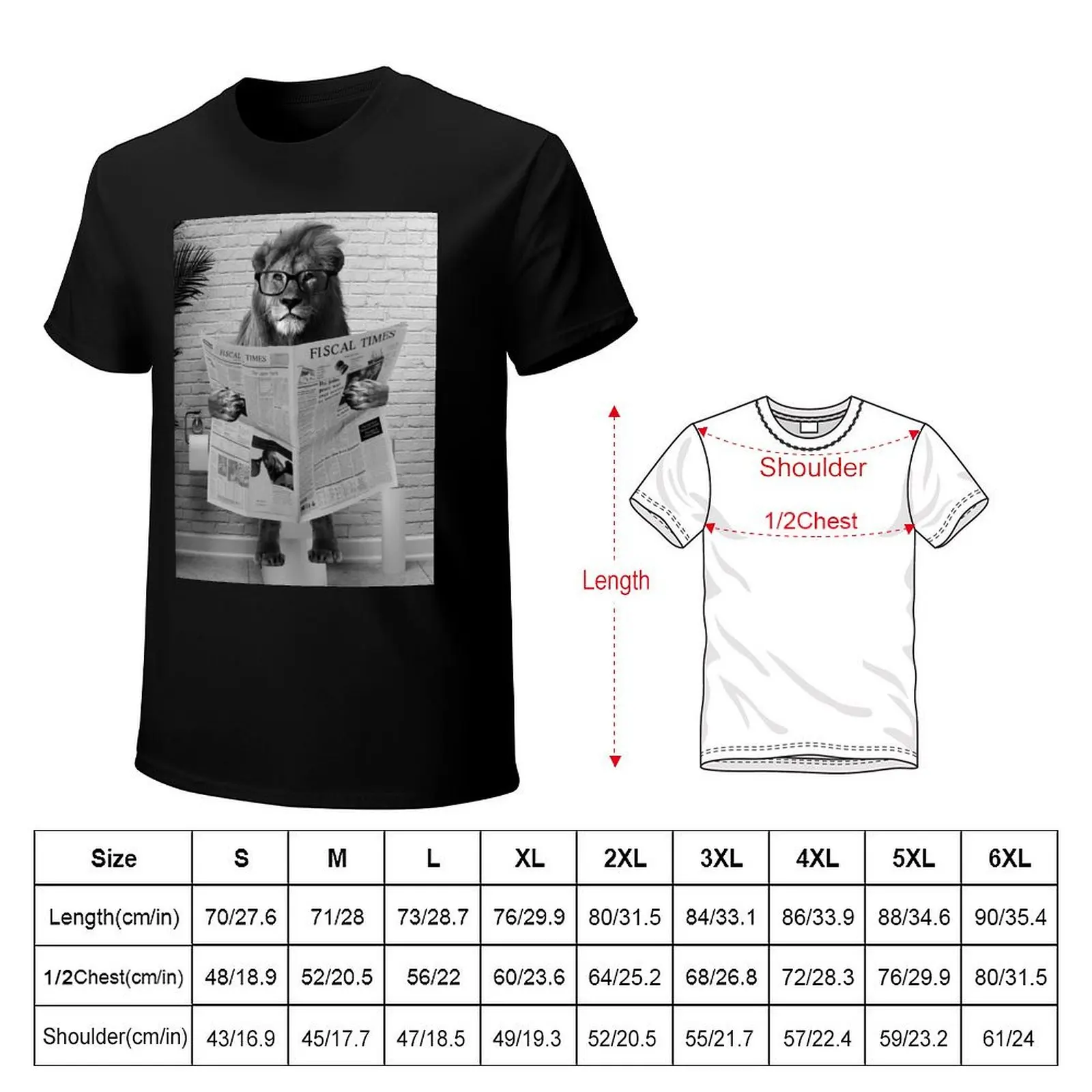 Lion on toilet reading newspaper T-Shirt men t shirt cotton 100% T-Shirt