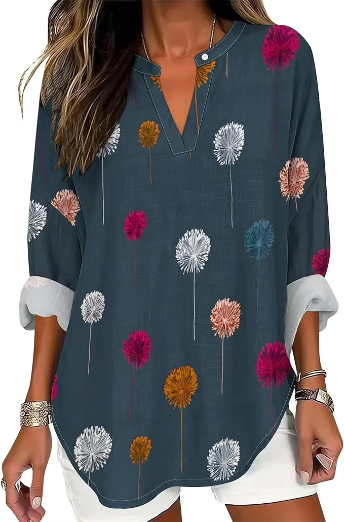 

Women's fashion button-down shirt summer petal short sleeve shirt V-neck comfortable casual work top