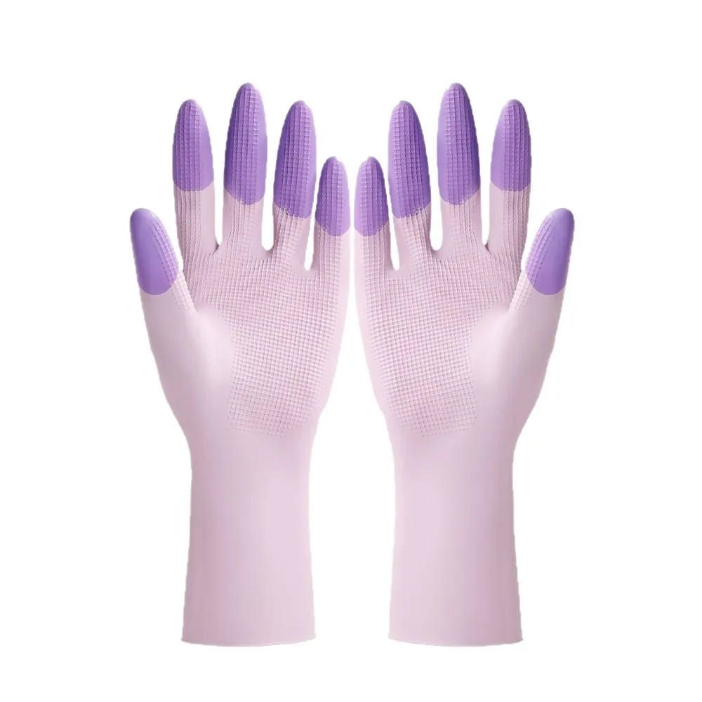 

Rubber latex household gloves extended drawstring durable dishwashing gloves kitchen cleaning thickened and resistant