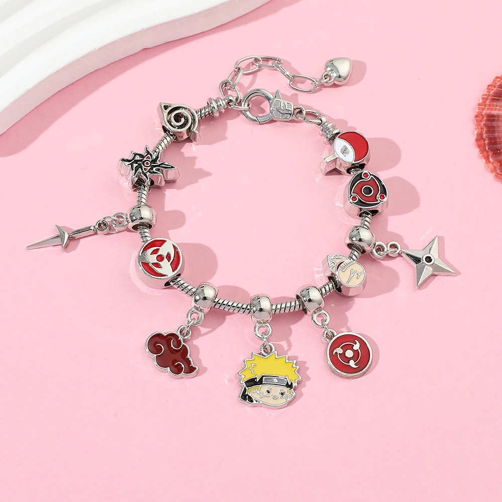 Kawaii Sharingan Charm Bracelet, Zinc Alloy Red Cloud Ninja Pendants, Adjustable Snake Chain for Young Girls Fashion Gift