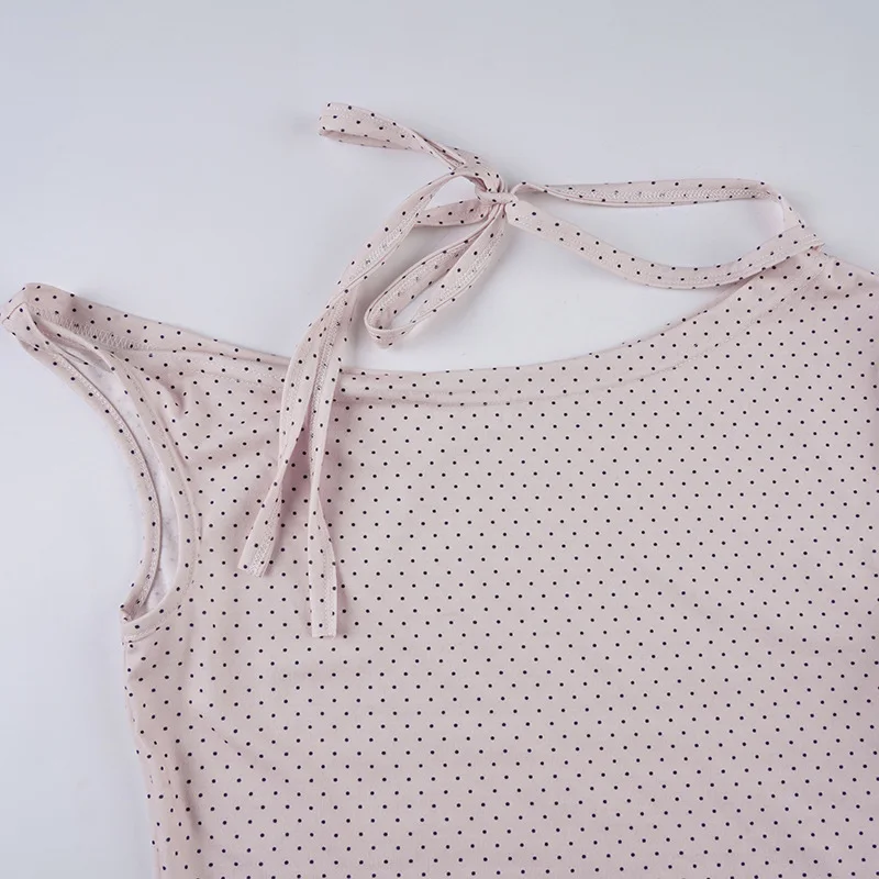 Damen Polka Dot Rückenfreies Neckholder-Top mit Knoten, Eng Anliegend, Kurzarm, Lässige Streetwear, Sexy Modisches T-Shirt-Oberteil – Detail 17