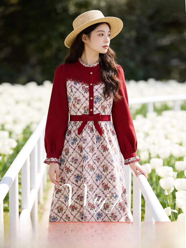 

Женское платье миди с высокой талией и длинными рукавами, больших размеров, приталенное, А-силуэт, с цветовыми блоками, имитация двух частей, винтажное, из полиэфирного волокна