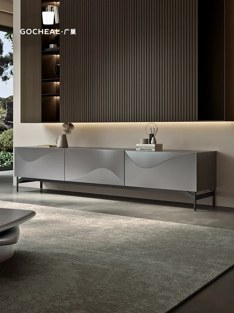 Italian Minimalist TV Cabinet and Tea Table Combination Modern Light Luxury Living Room High 2 M Floor Cabinet