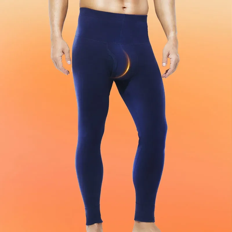 Men's fleece and thick long Johns single leggings thermal underwear tights high waist line trousers autumn and winter waist long