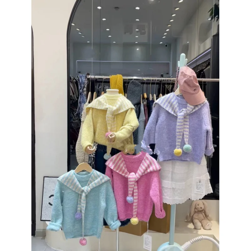 

Girls' Shawl Sweater Autumn Winter Outfit2025New Stylish and Fashionable Girls' Warm Pullover Knitted Sweater for Children