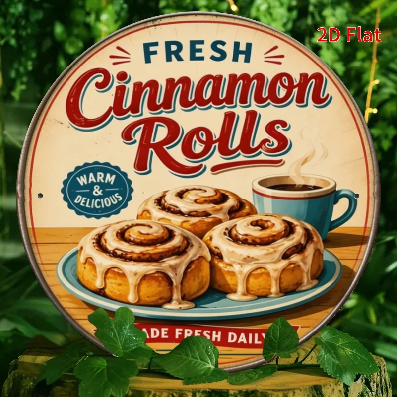 2D Flat, Decorative Sign 2D Flat - [2Dflat] 1pc Fresh Cinnamon Roll/Vintage Bakery Theme Retro Metal Sign Tinwork, Retro-Style W