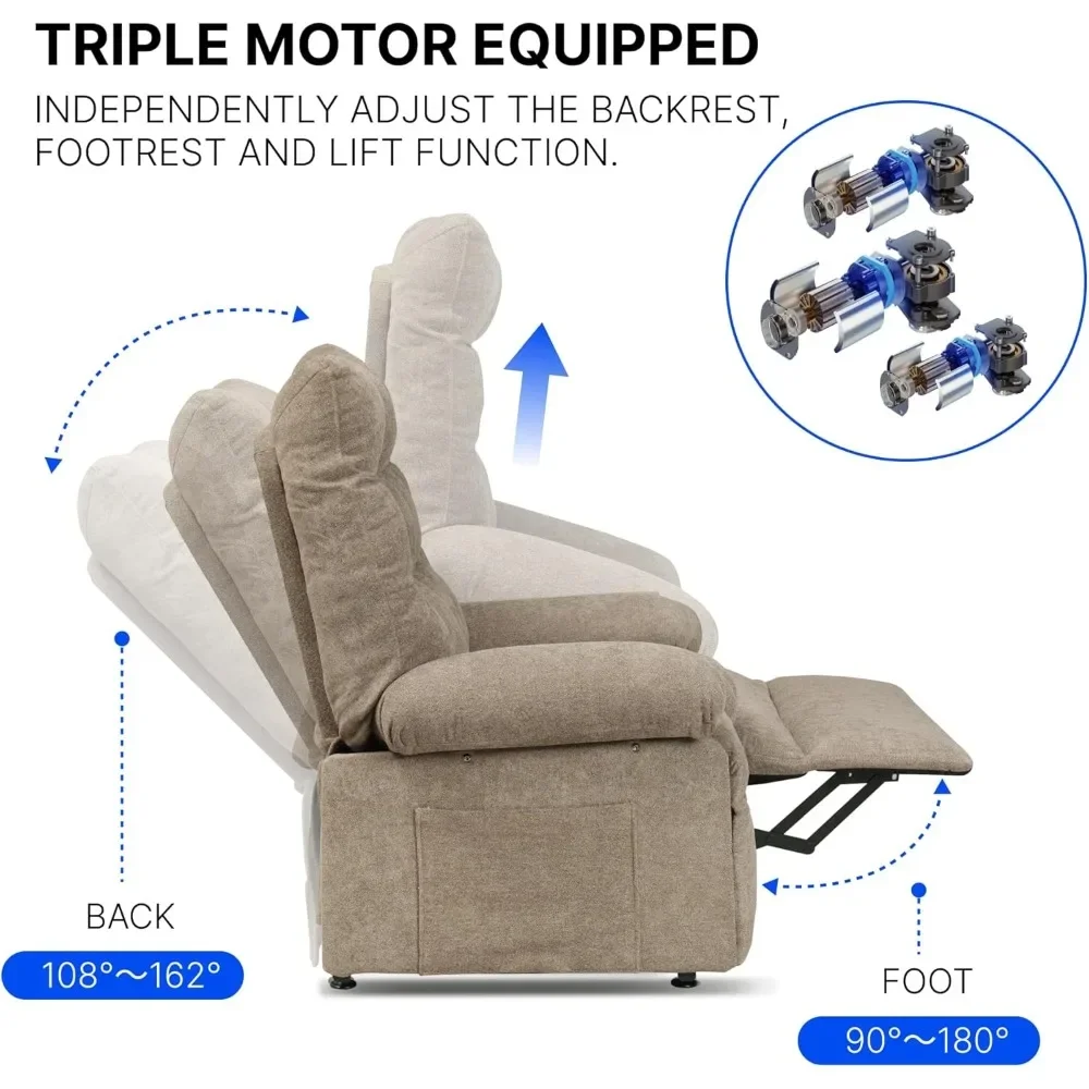 XL1 Power Lift Recliner Chair for Elderly Triple Motor Electric Lift Chair with Infinite Position Side Pockets