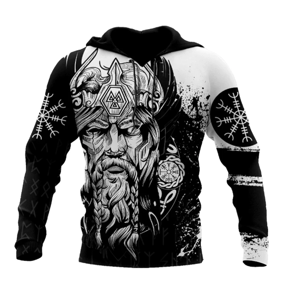 Fashionable men's pullovers, trendy men's Viking tattoo symbols, 3D printed men's new Harajuku hoodies, vintage men's pullovers