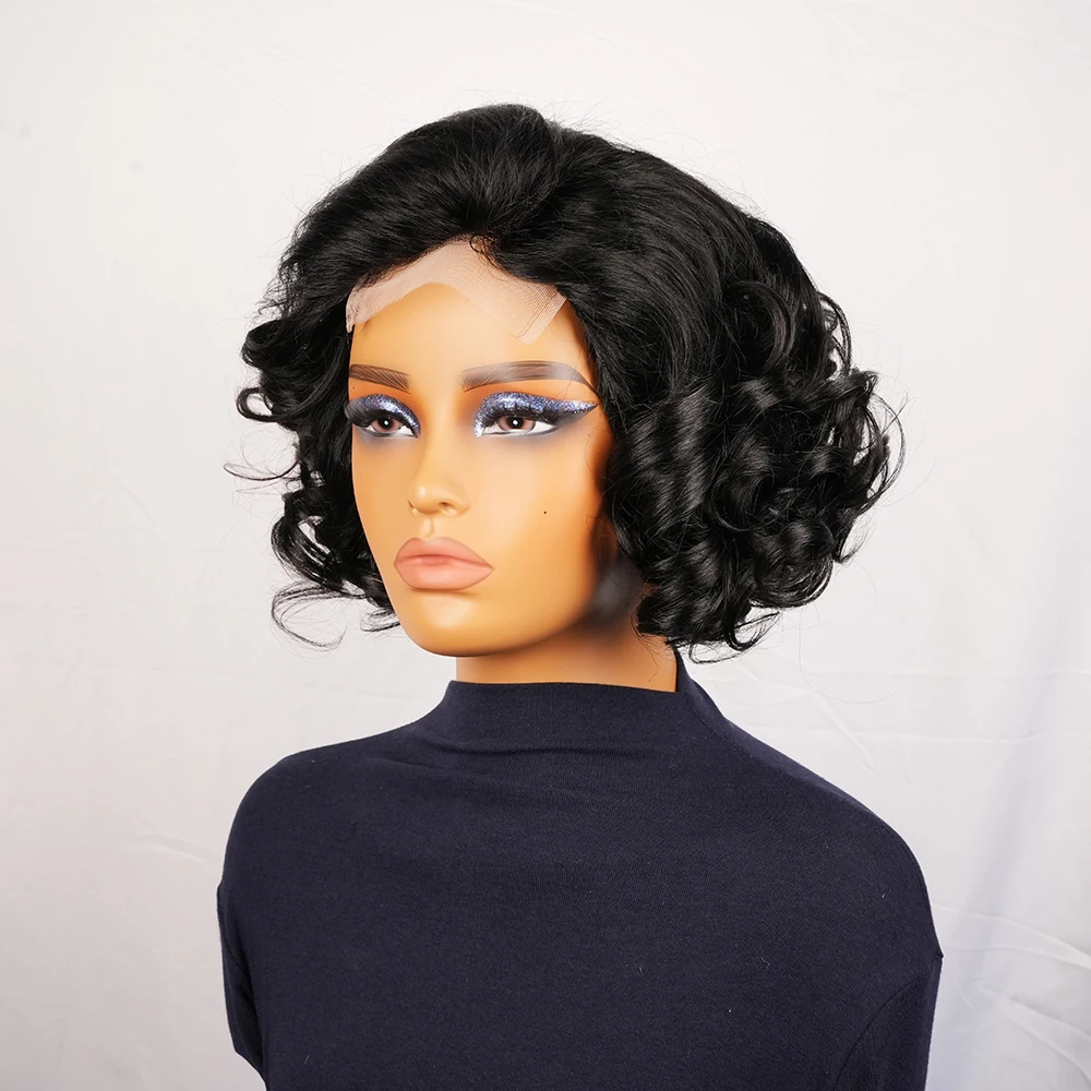 Peruka Body Wave z przezroczystą koronką 4x4, peruki z ludzkich włosów, krótki bob, peruki z ludzkich włosów, wstępnie wyregulowane, w kolorze pianino i naturalnym.