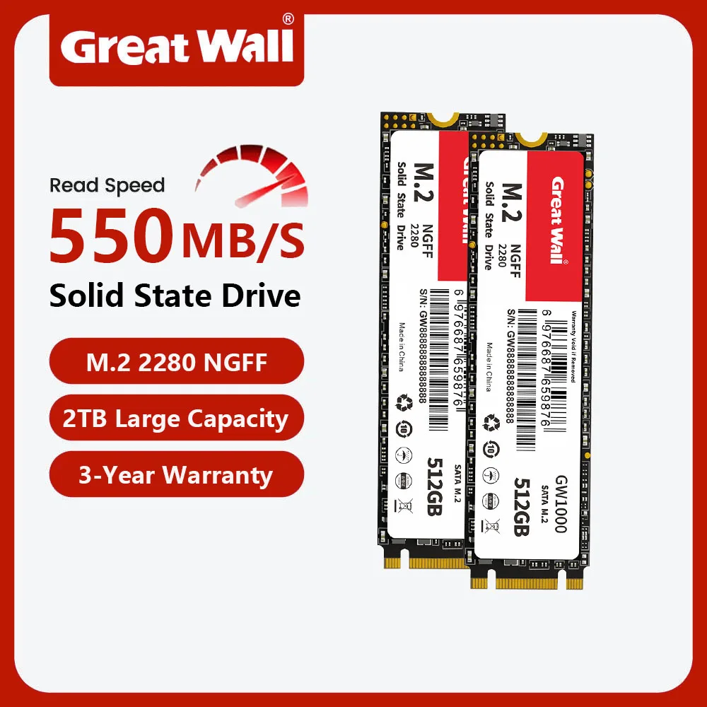 Great Wall M.2 SSD SATAIII Hard Drive 128GB 256GB 512GB 1TB 2TB Disk HDD 2280 NGFF M2 SATA for Laptop Desktop